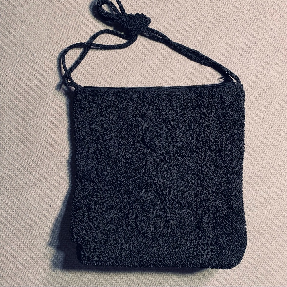 NWOT: Purse - Black, Crocheted, Crossbody, Attached Change Purse, Weatherproofed